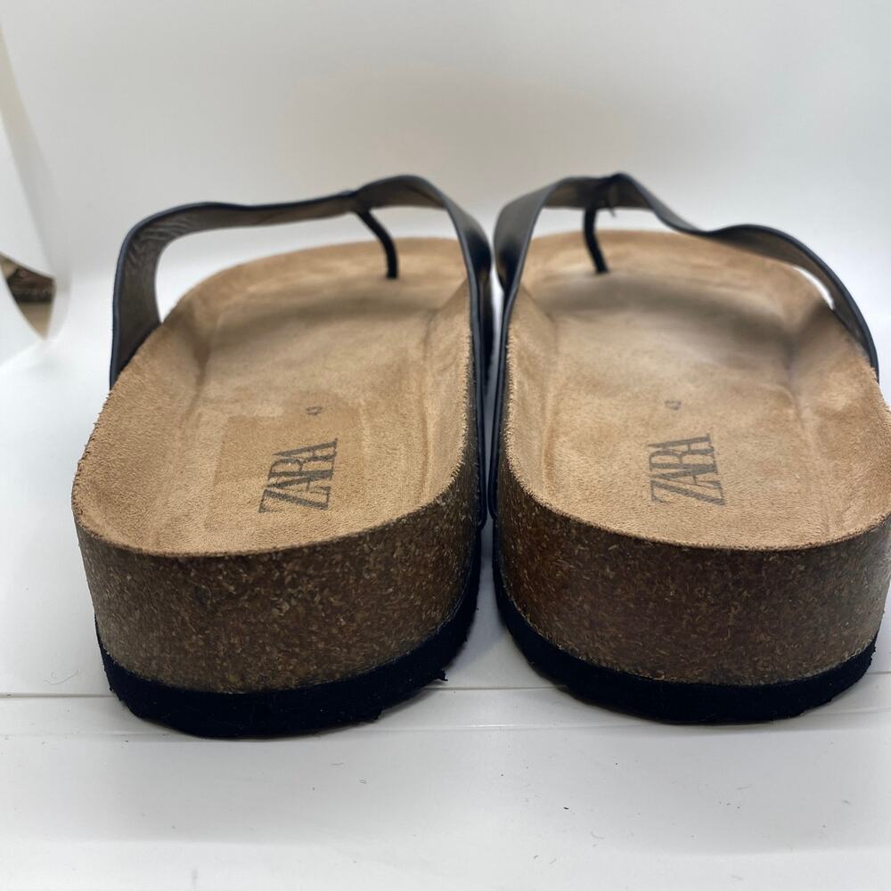Zara Flip Flops black leather cork mens sz 9-1/2 (43) - Picture 4 of 7